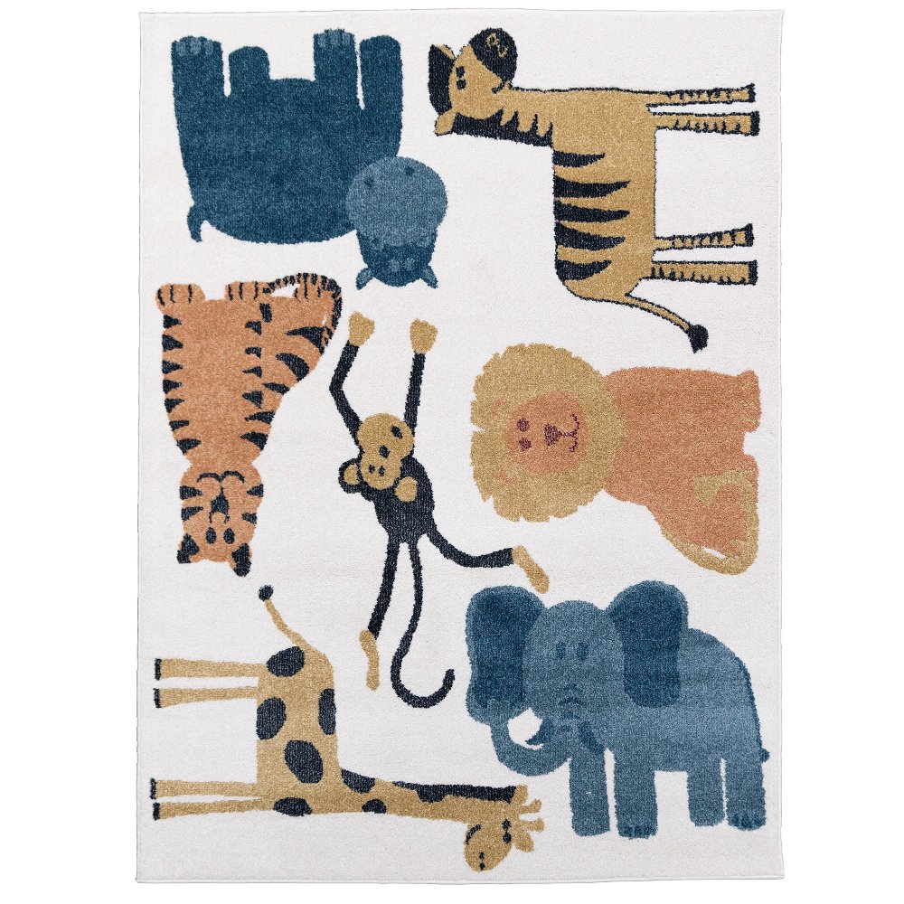 Playroom 5 x 7 Safari Ivory and Multicolor Striped Area Rug