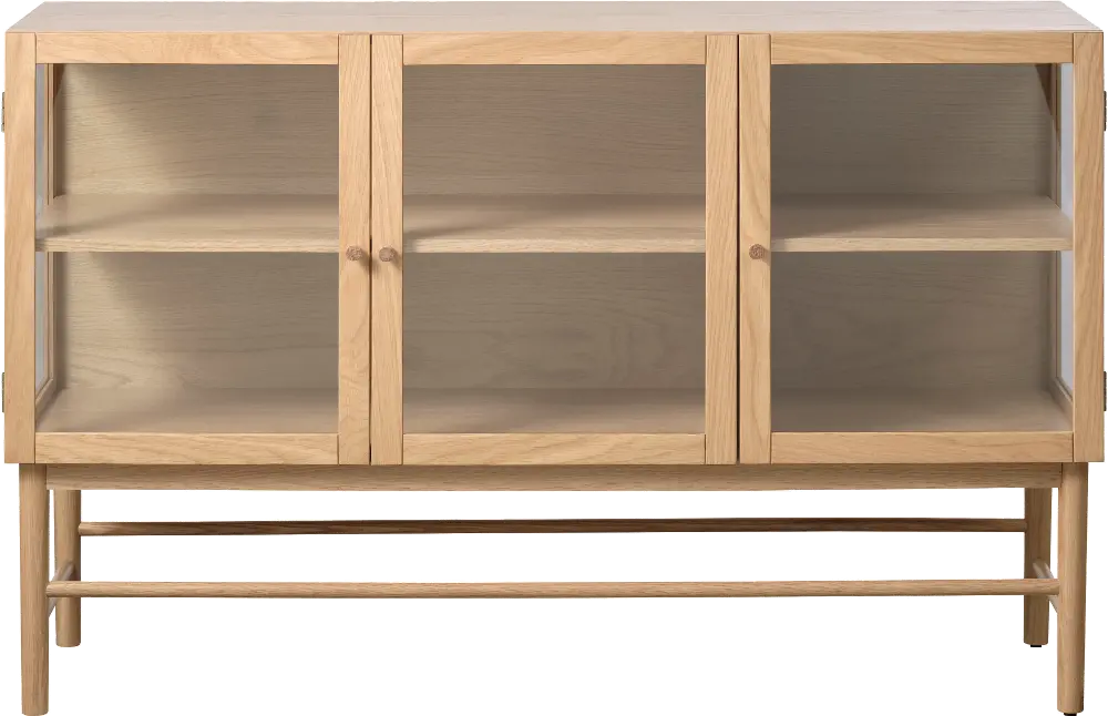 Elsa Natural Oak 3 Door Glass Panel Sideboard-1