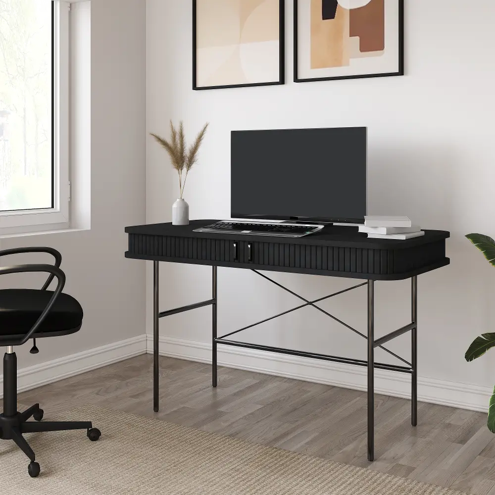 Nola Black Desk with Sliding Panel Doors-2