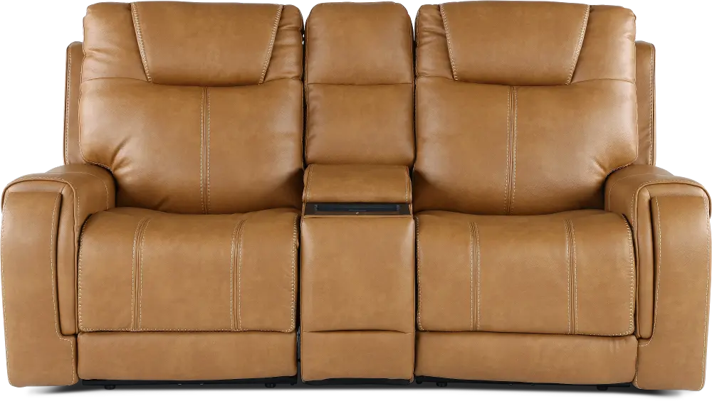 Conway Saddle Brown Power Reclining Loveseat with Audio Console-1