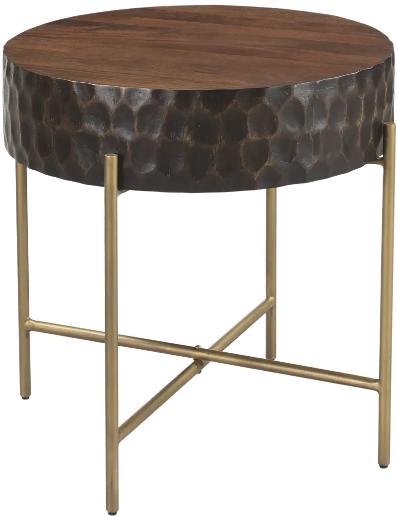 Santa Cruz Antique Bronze and Brown End Table