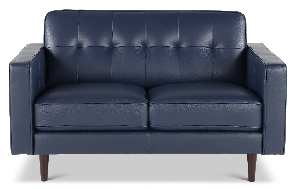 Stark Blue Leather Loveseat-1