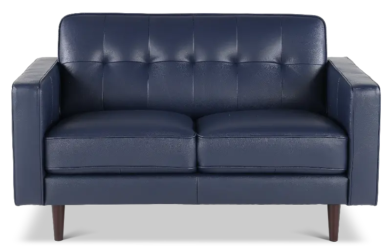 Stark Blue Leather Loveseat