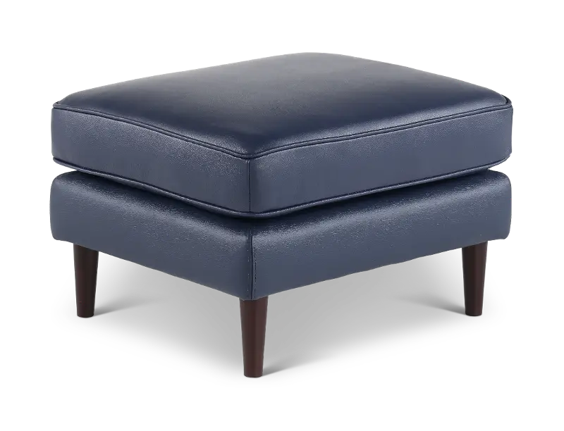 Stark Blue Leather Ottoman