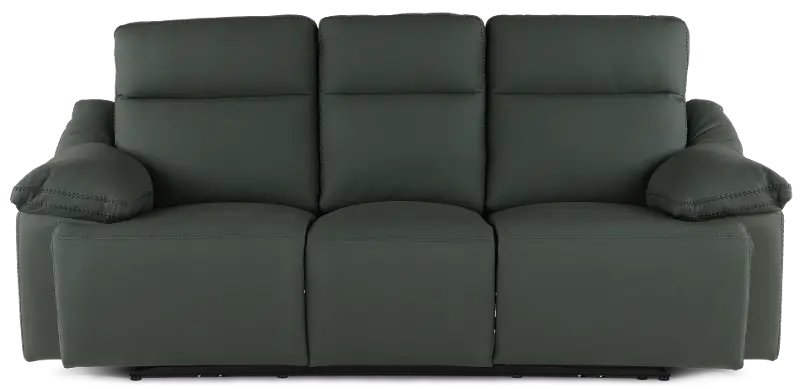 Istanbul Dark Green Leather Power Reclining Sofa with Power Headrests
