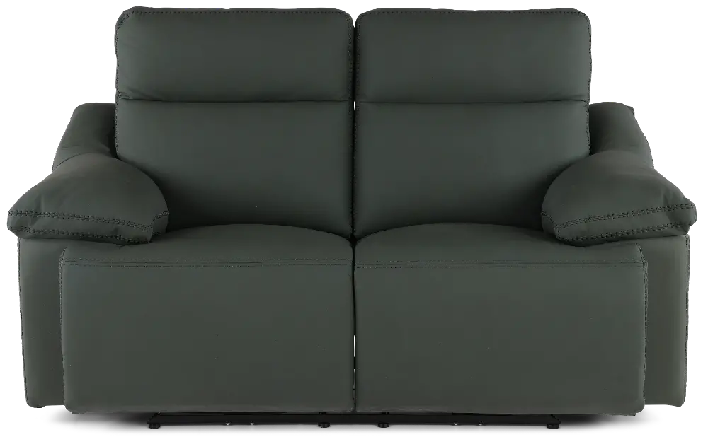 Istanbul Dark Green Leather Power Reclining Loveseat with Power Headrests-1