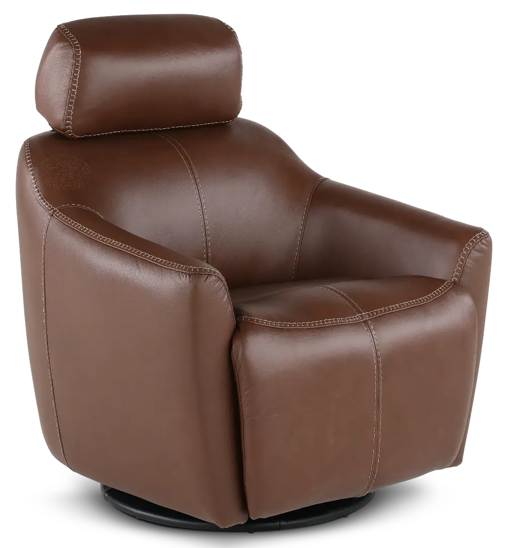 Naxos Tobacco Brown Swivel Power Recliner with Audio Headrest-1