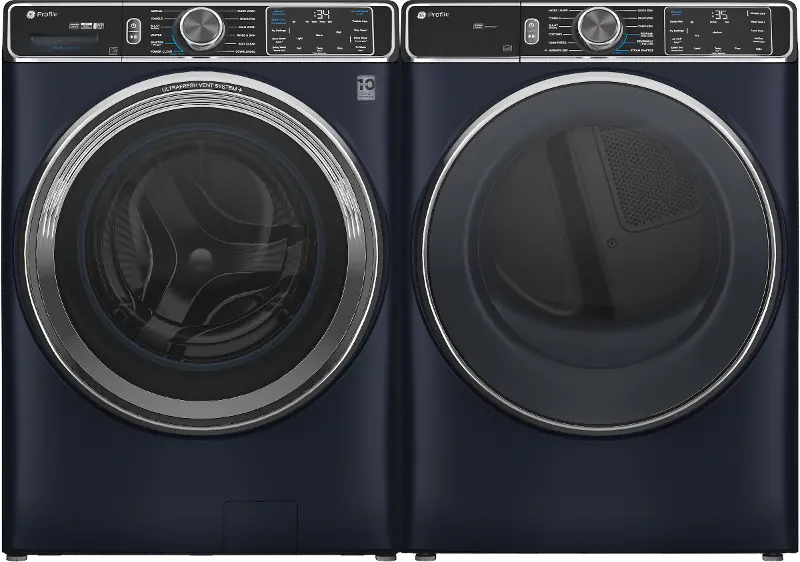 GE 870 Front Load Gas Washer and Dryer Set - Blue