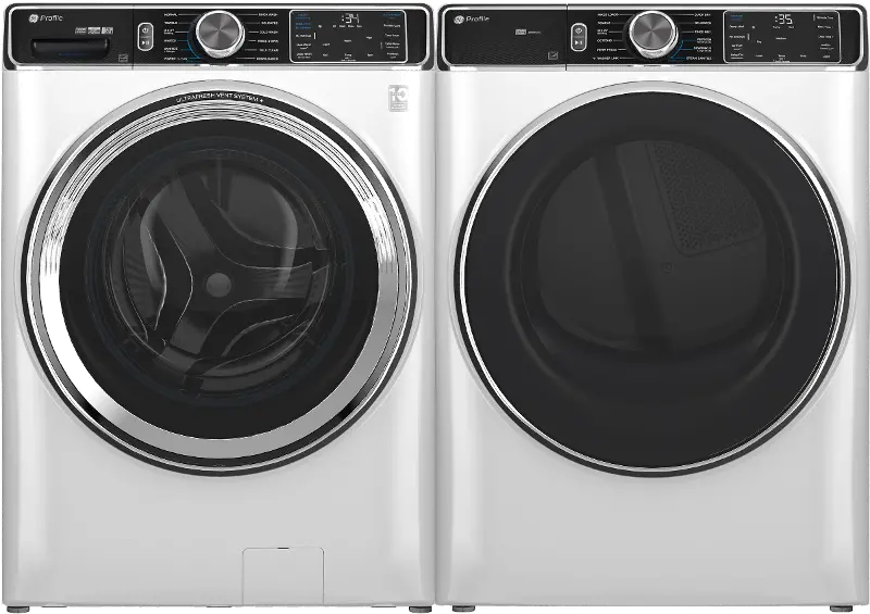 GE 870 Front Load Gas Washer and Dryer Set - White