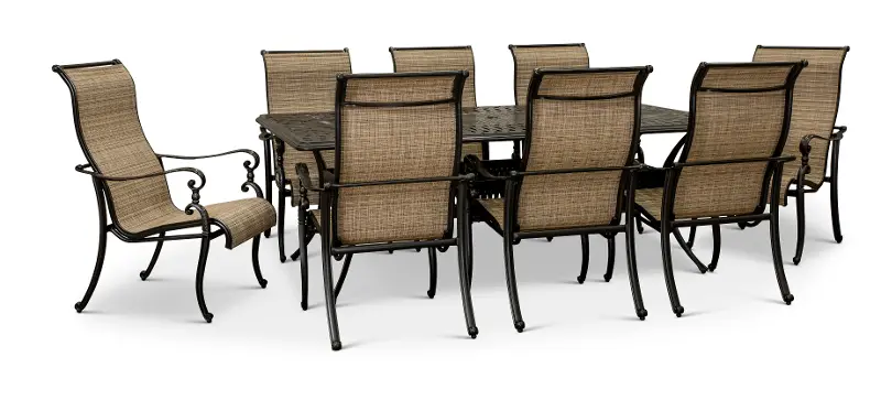 Montreal 9 Piece Brown Sling Chair Patio Dining Set