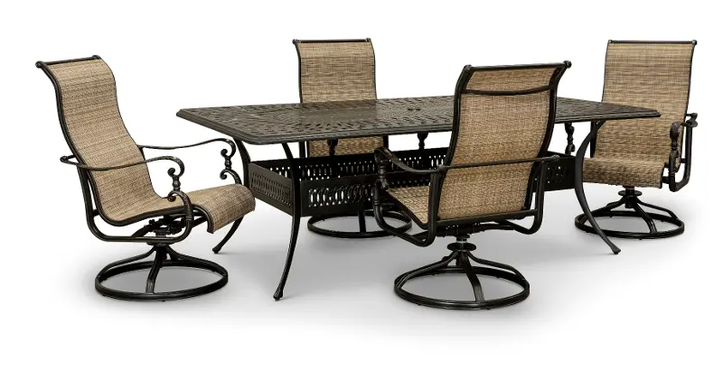 Montreal 5 Piece Brown Swivel Chair Patio Dining Set