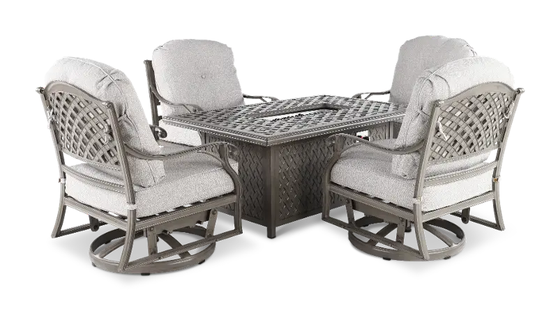 Macan 5 Piece Gray and Beige Swivel Glider Patio Set