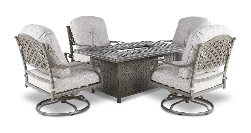 Macan 5 Piece Gray and Beige Swivel Rocker Patio Set