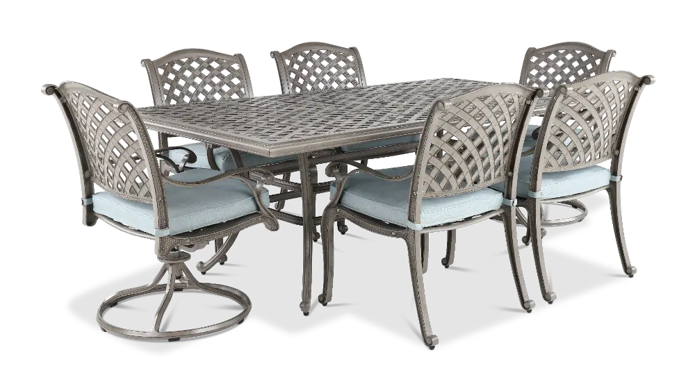 Macan 7 Piece Gray and Blue Patio Dining Set-1