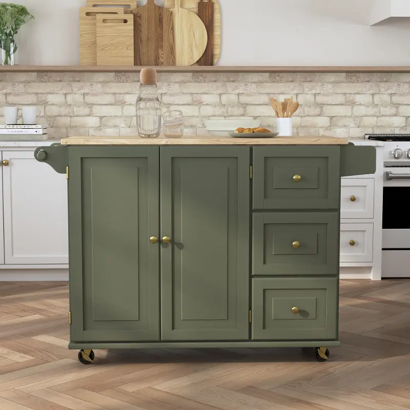 Dolly Madison Sage Kitchen Cart with Brass Hardware