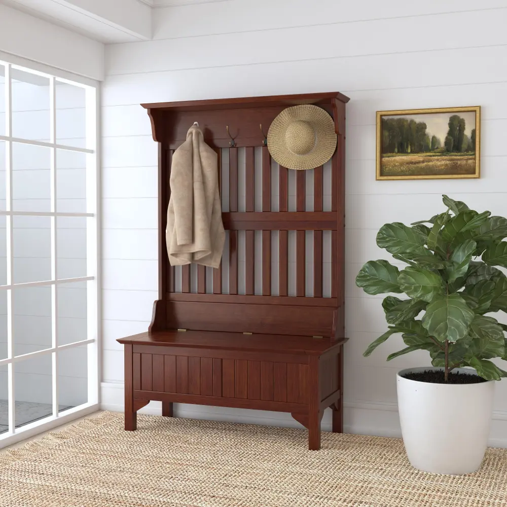 5648-49 Wallace Cherry Hall Tree with Storage Bench-2