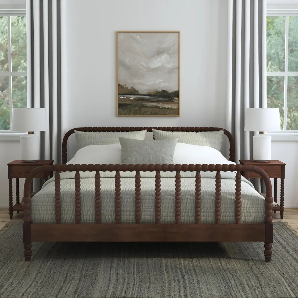 5900-6042 Spindle King Mahogany Bed and Nightstands-2