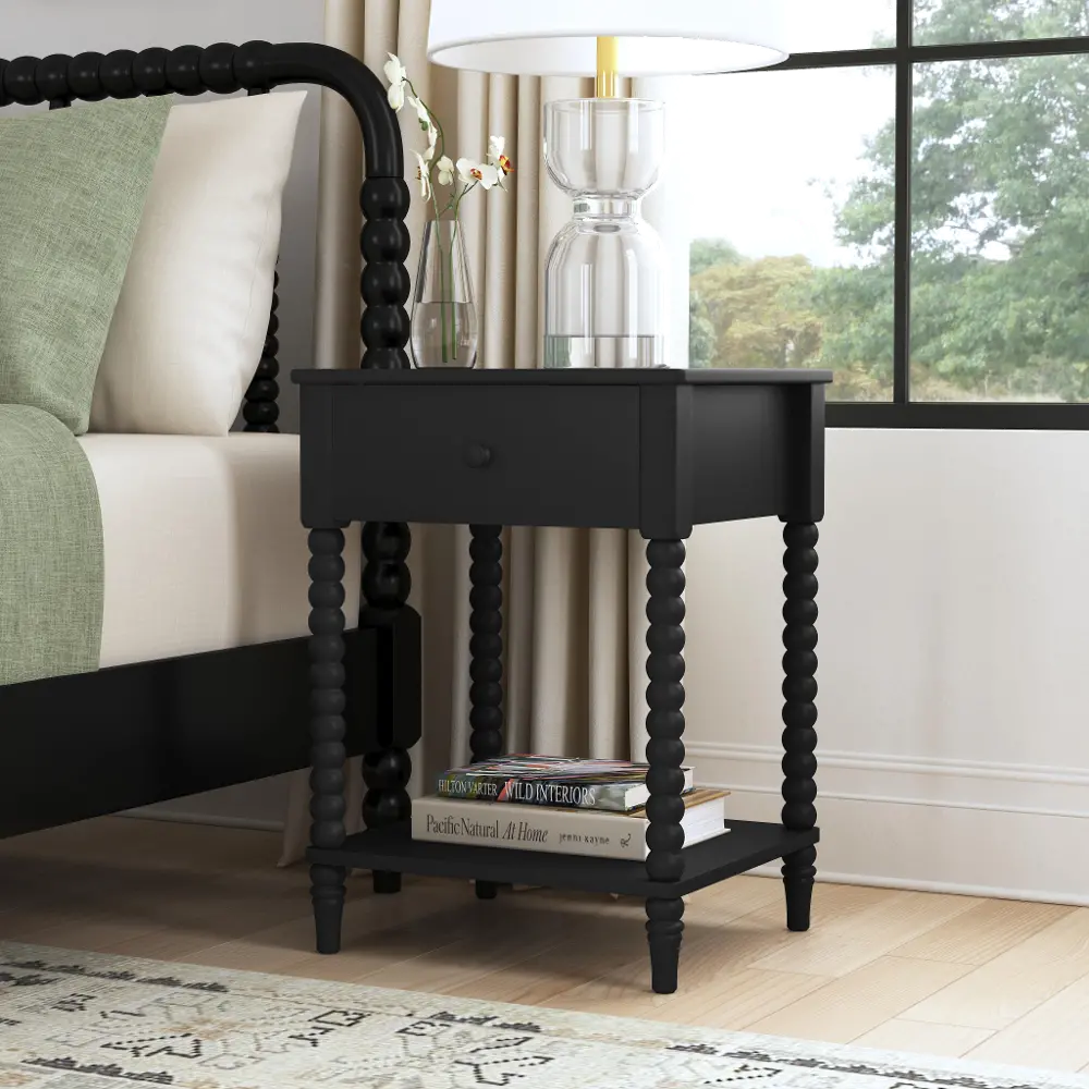 5901-42 Spindle Black Nightstand-2