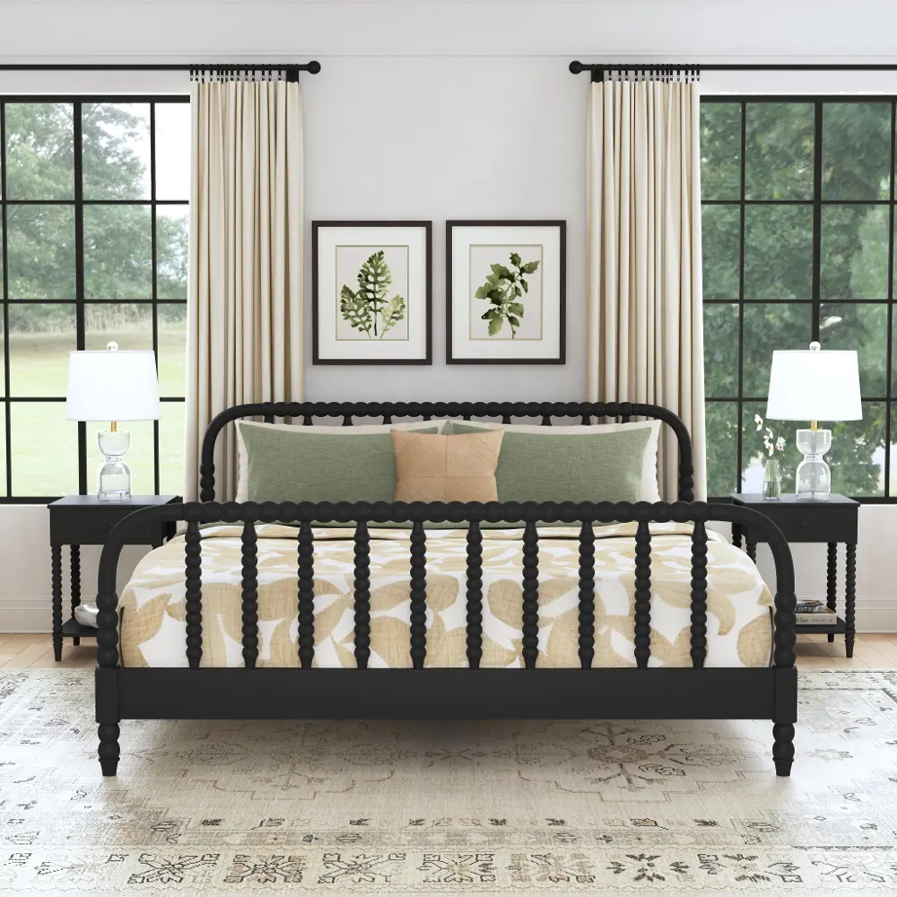 5901-6042 Spindle King Black Bed and Nightstands-2