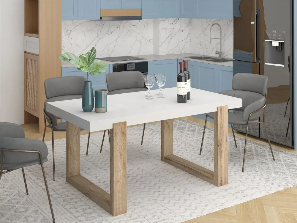 Arvid Gloss White and Oak Dining Table-2