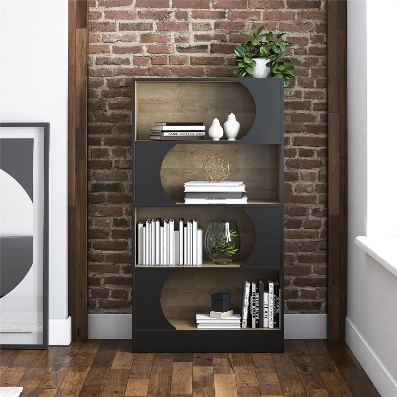 Delmar Black and Natural Bookcase