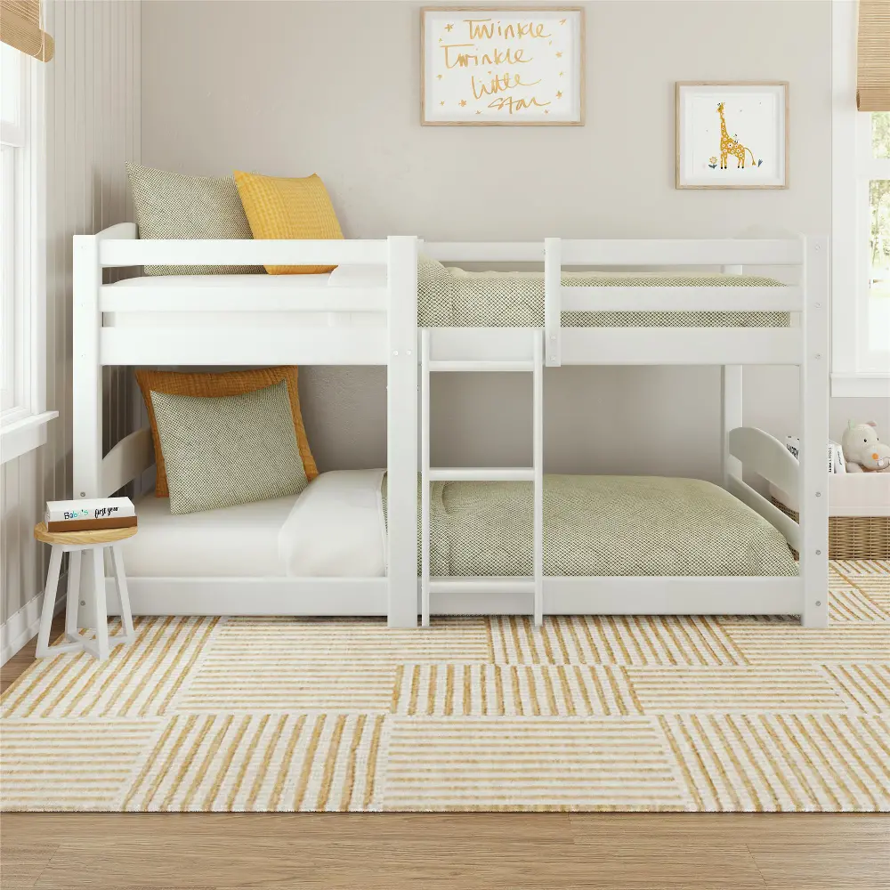 Birley White Twin Over Twin Low Wood Bunk Bed-1