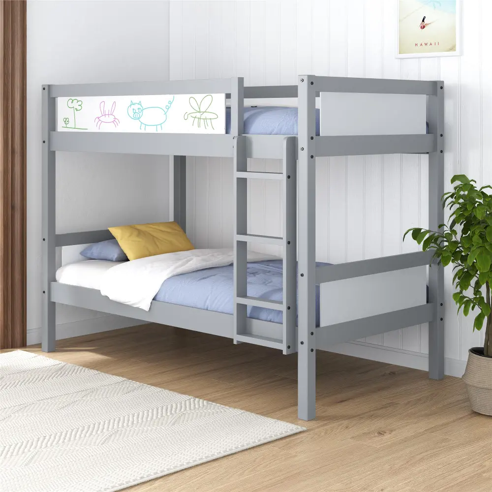 Adrian Light Gray Wood Twin over Twin Bunk Bed-2