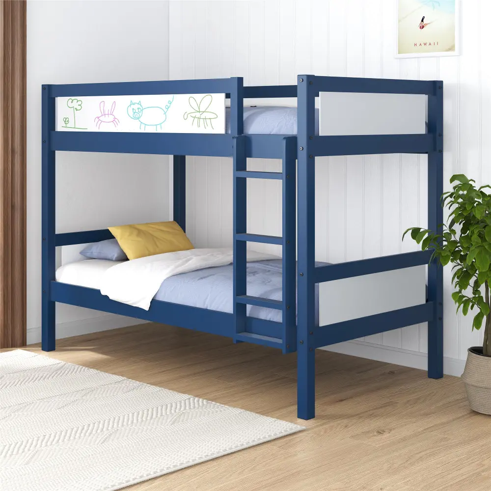 Adrian Navy Blue Wood Twin over Twin Bunk Bed-2