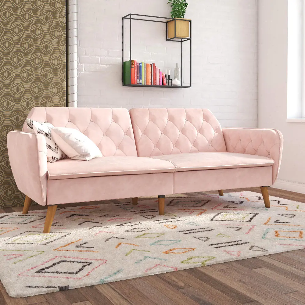 Tallulah Pink Velvet Memory Foam Futon-1