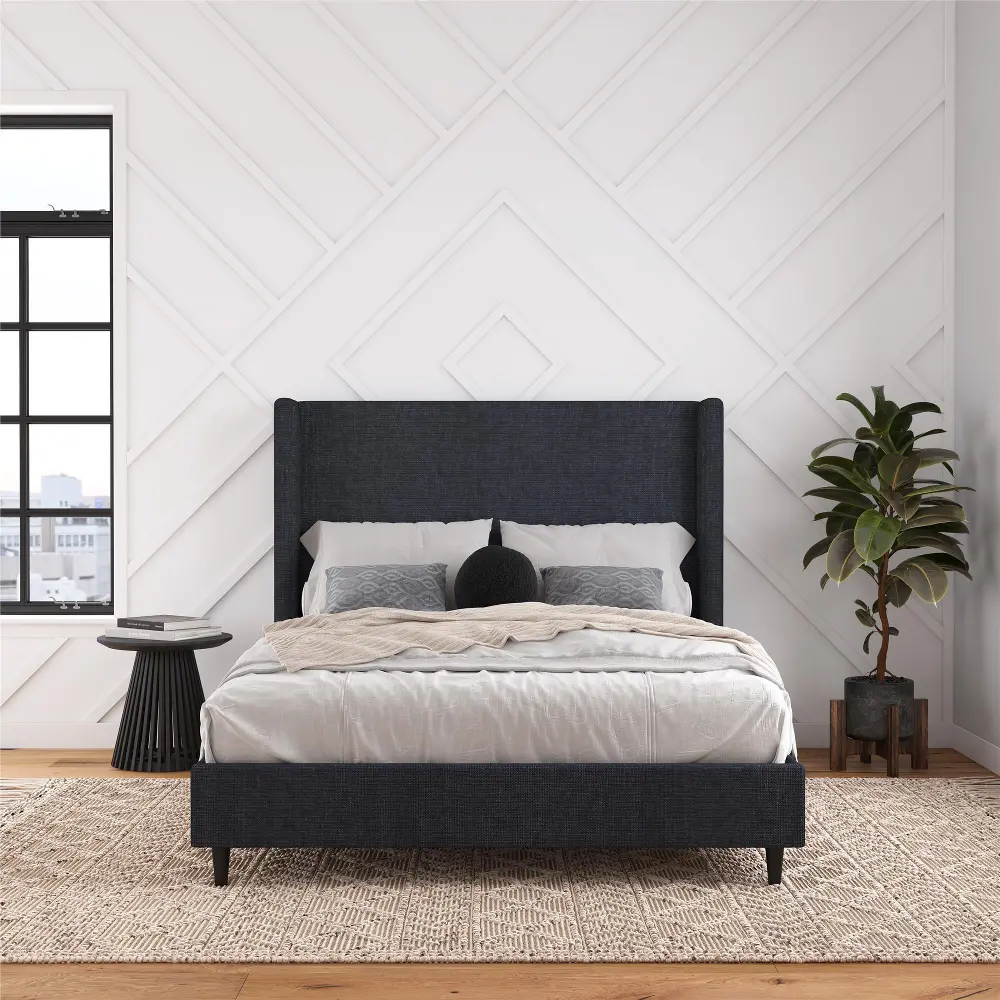 Eveline Dark Blue Upholstered Queen Bed-2