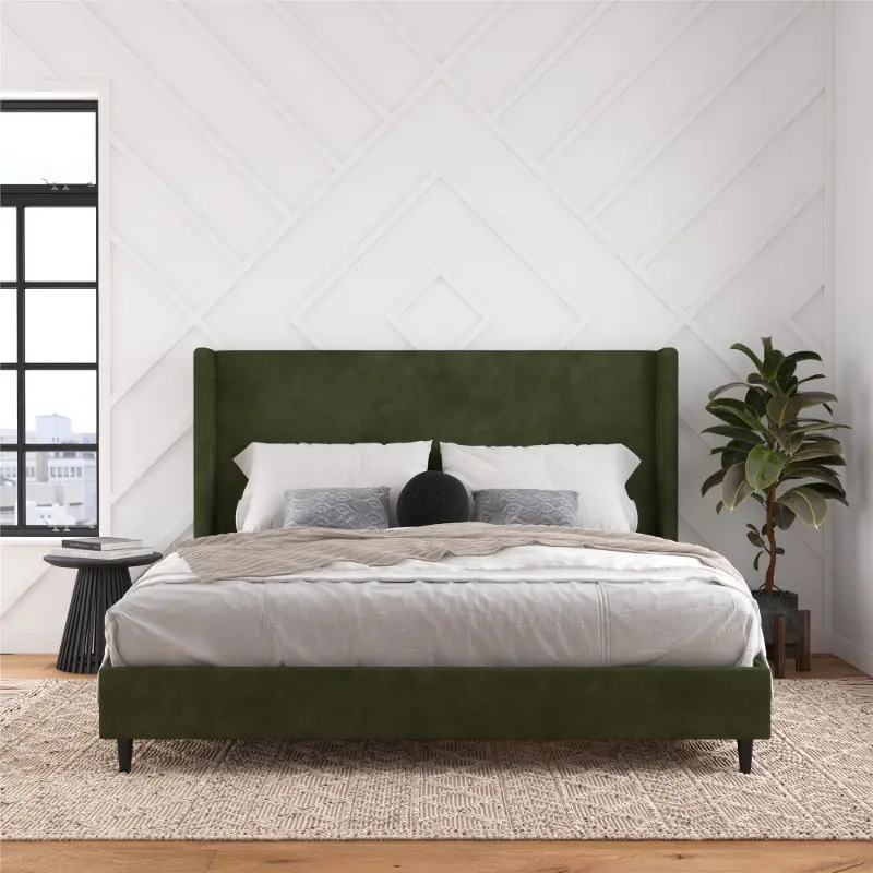Eveline Dark Green Upholstered King Bed