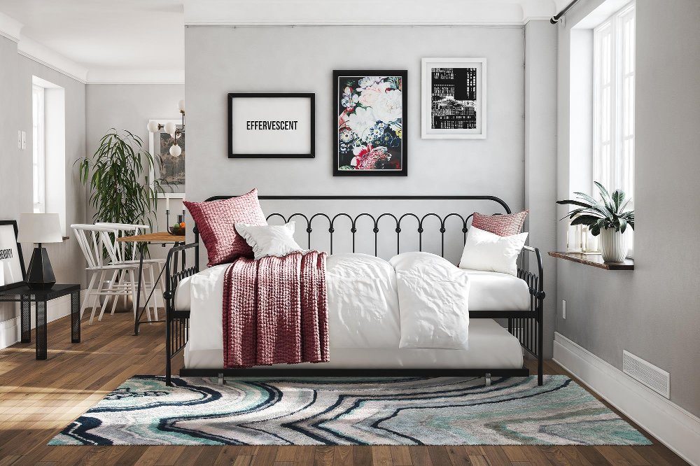 Bright Pop Black Metal Twin Daybed with Trundle