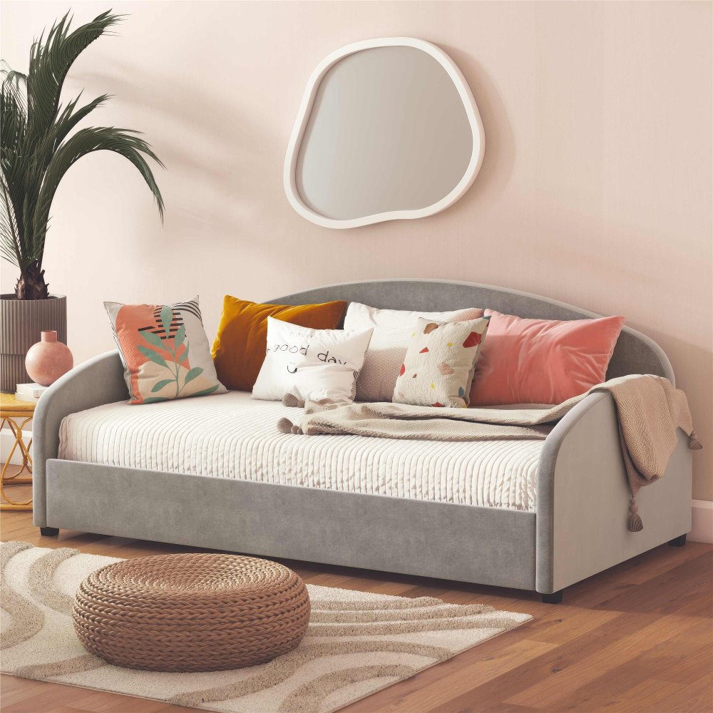 Mr. Kate Moon Light Gray Velvet Upholstered Twin Daybed