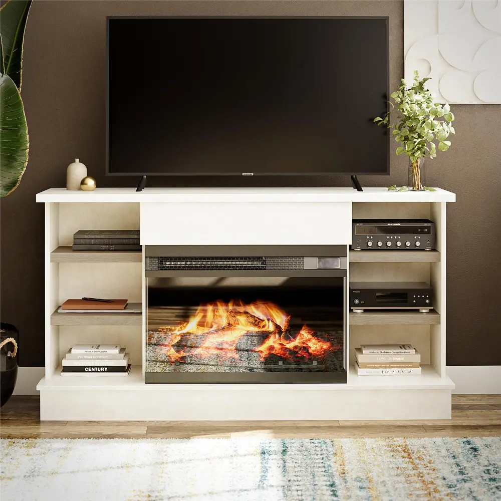 Oslo White Fireplace TV Stand-2