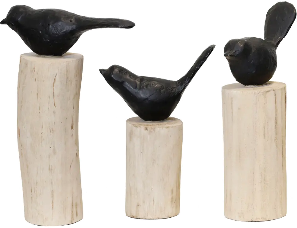 Natural Wood Birds On a Stump-1