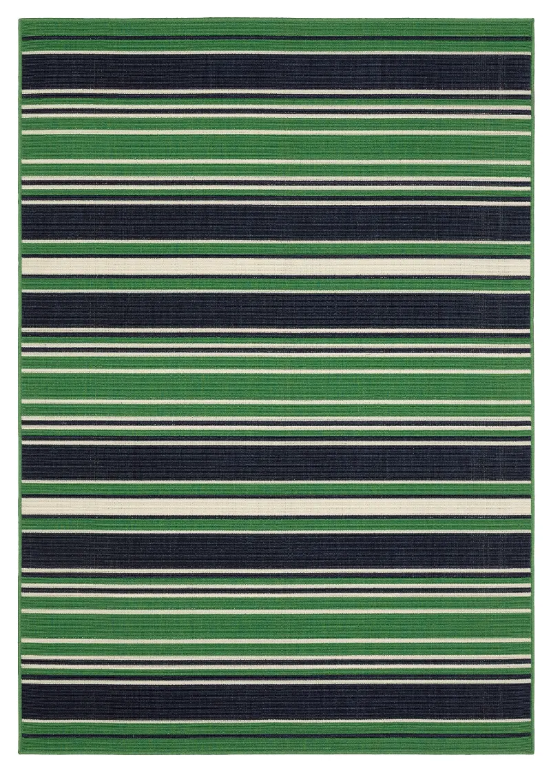 Havana 8 x 10 Striped Green and Navy Outdoor Area Rug
