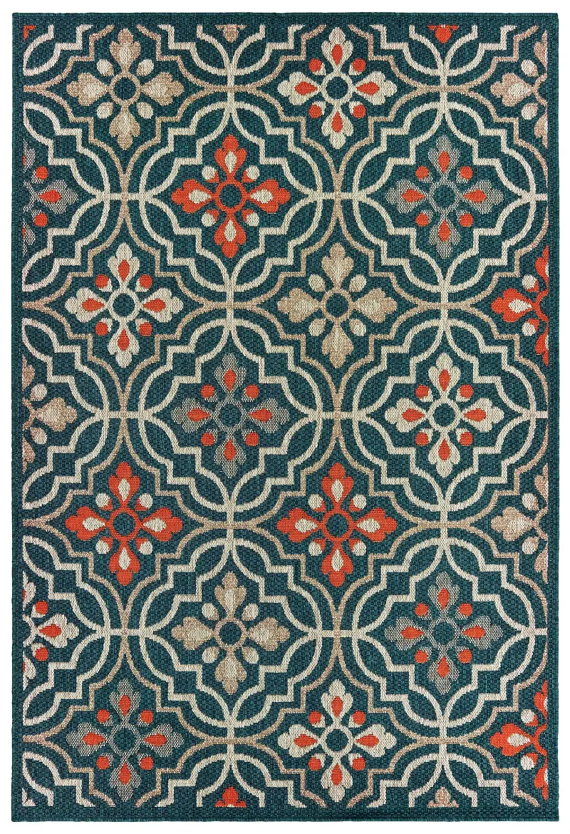 Latitude 8 x 10 Blue Medallion Outdoor Patio Area Rug