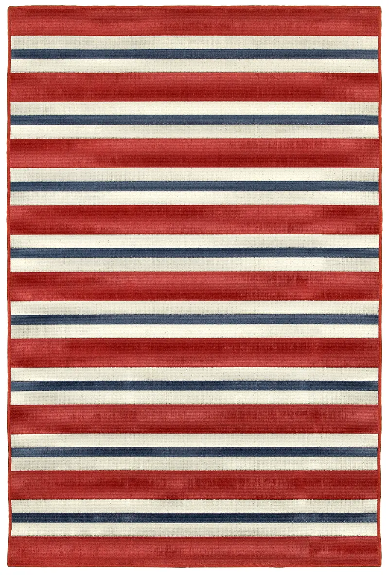 Meridian 8 x 10 Red and Blue Striped Outdoor Patio Rug