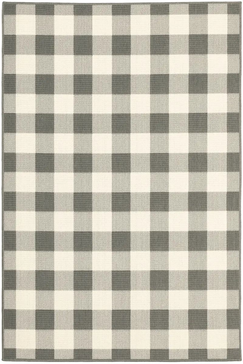Marina 8 x 11 Gray Gingham Outdoor Area Rug
