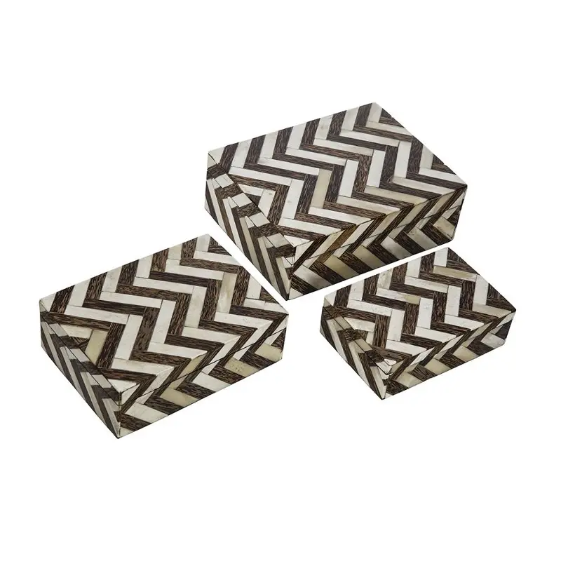 Chevron Medium Brown and White Inlay Box