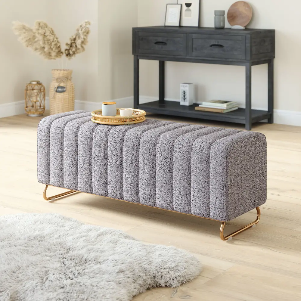Pendleton Stone Gray Velvet Upholstered Bench-2