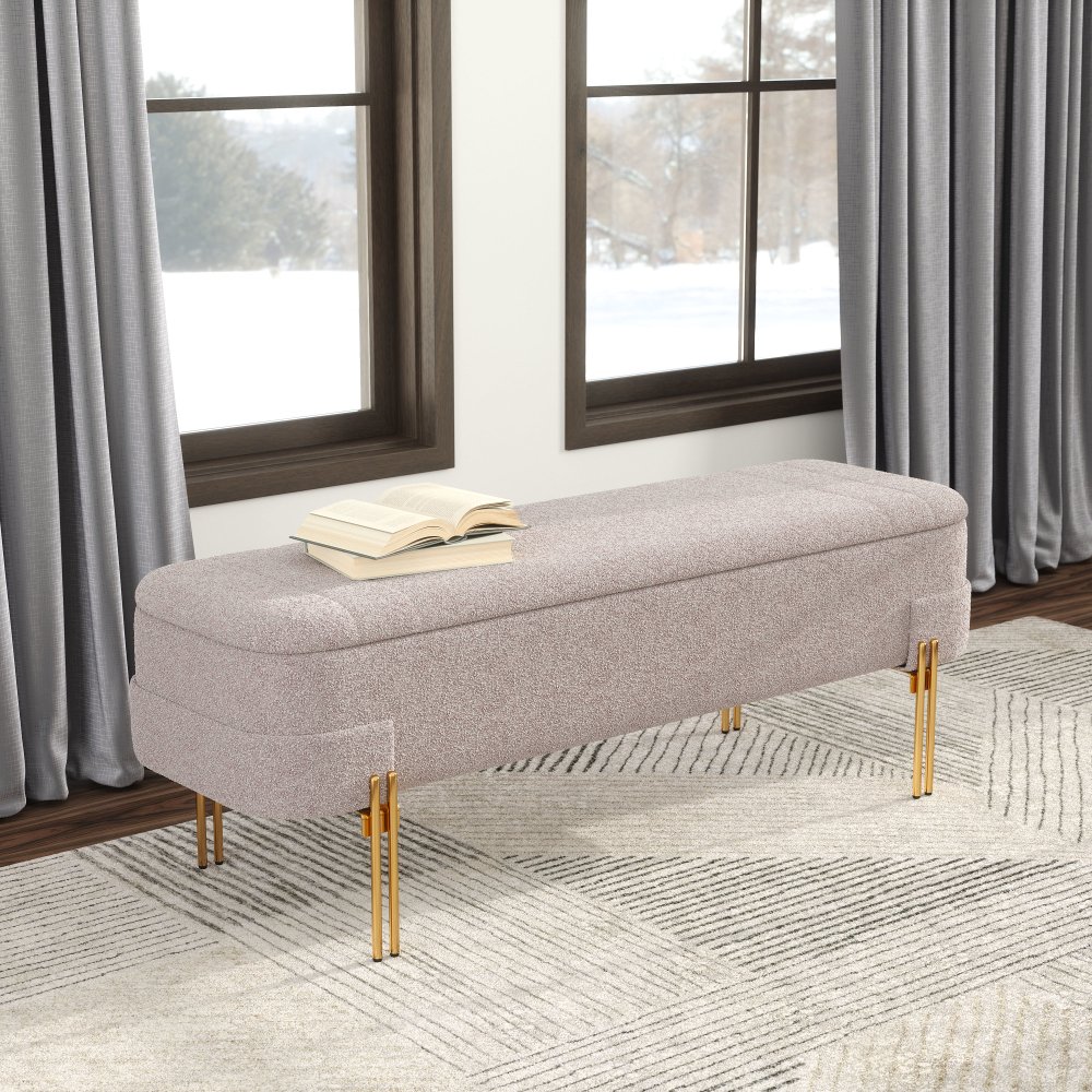 Levesque Oatmeal Beige Storage Bench