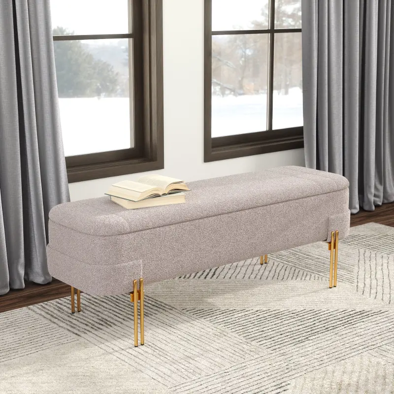 Levesque Oatmeal Beige Storage Bench