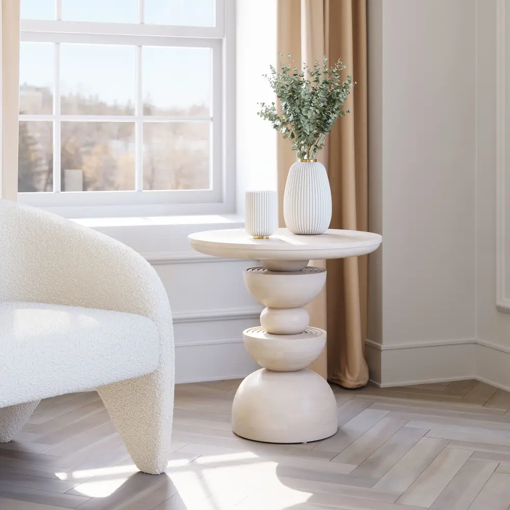 Brenka Whitewashed Round Accent Table-2