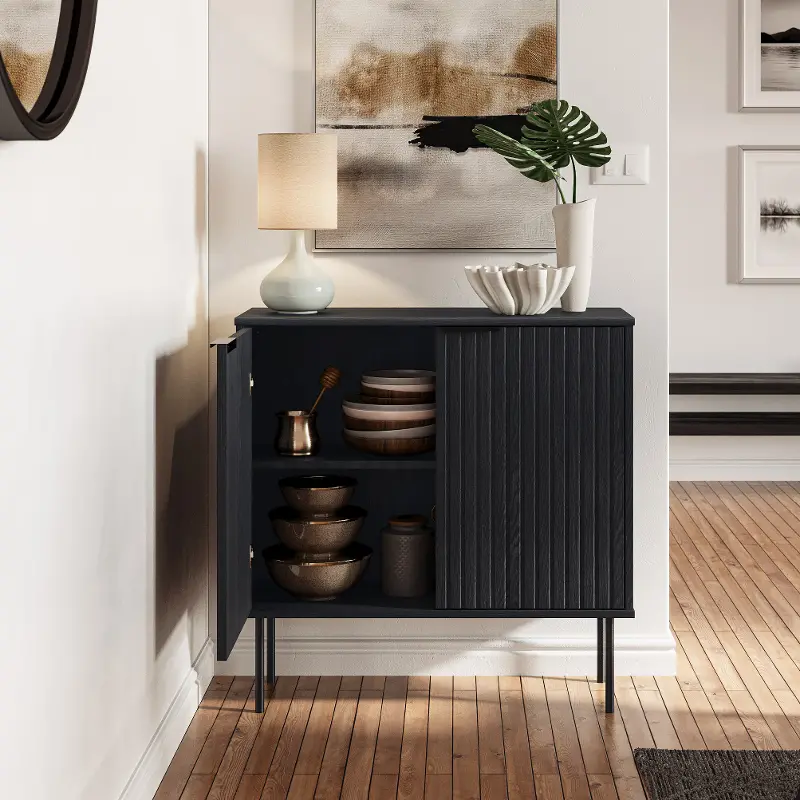 Lysander Black Fluted Bar Cabinet