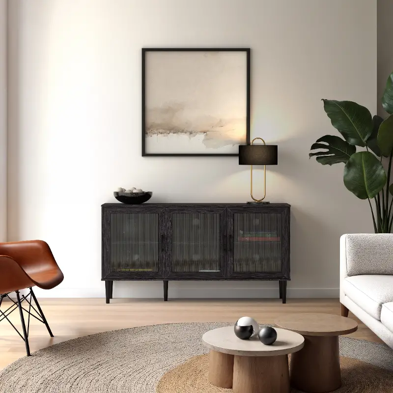Ethan Dark Gray Fluted Glass Sideboard