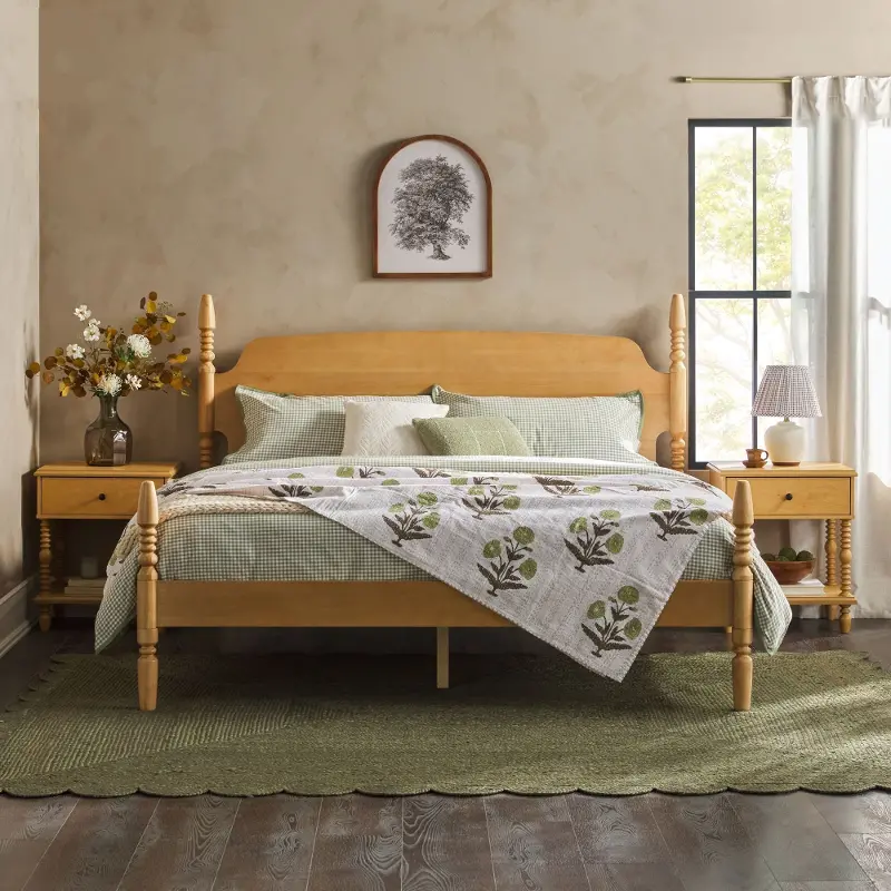 Vivienne Natural Wood King Spindle Post Bed