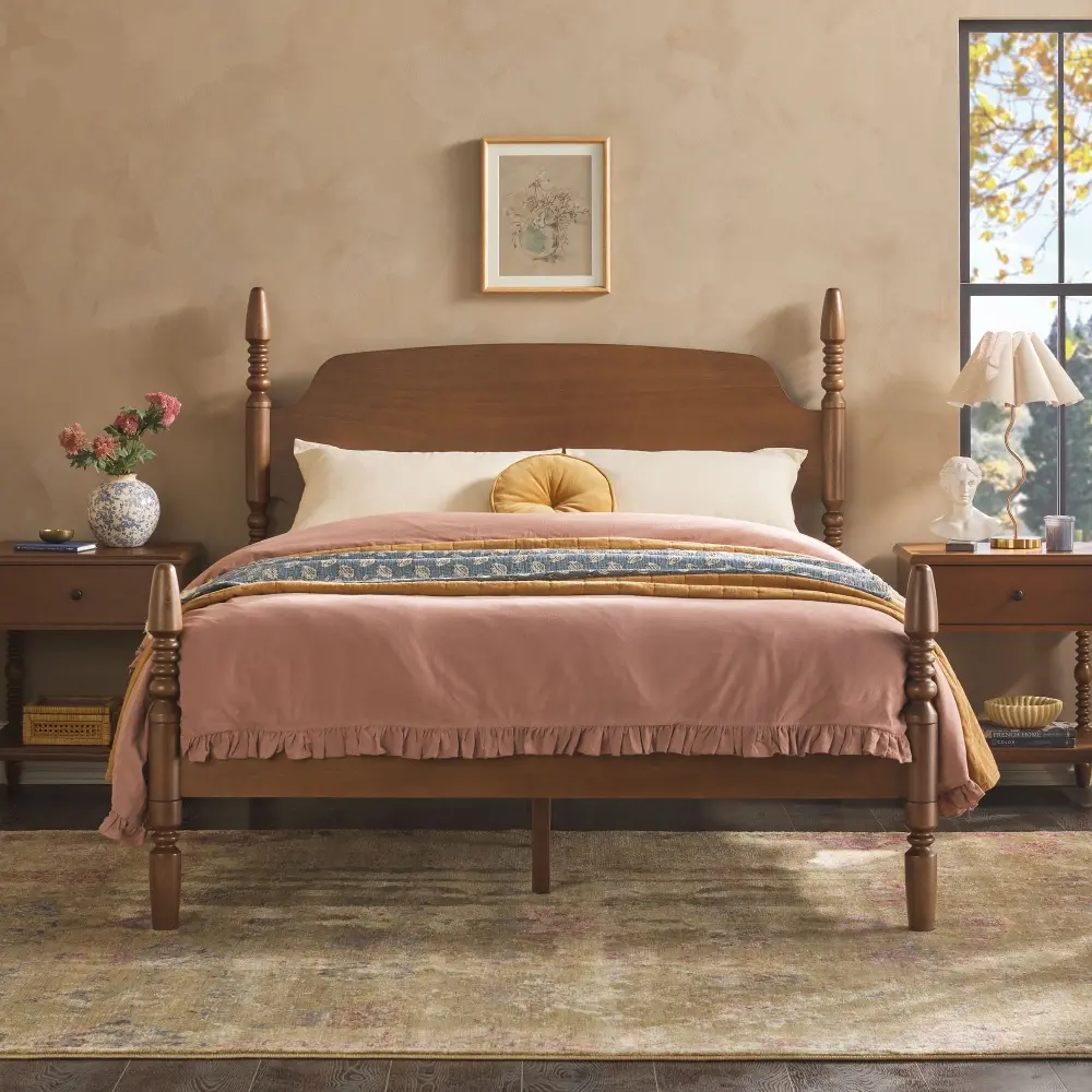 WEVIV03QB2BR1 Vivenne Dark Wood Queen Spindle Post Bed-2