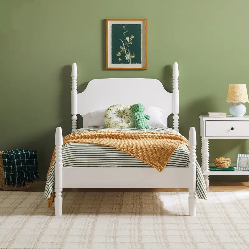 Vivienne White Wood Twin Spindle Post Bed