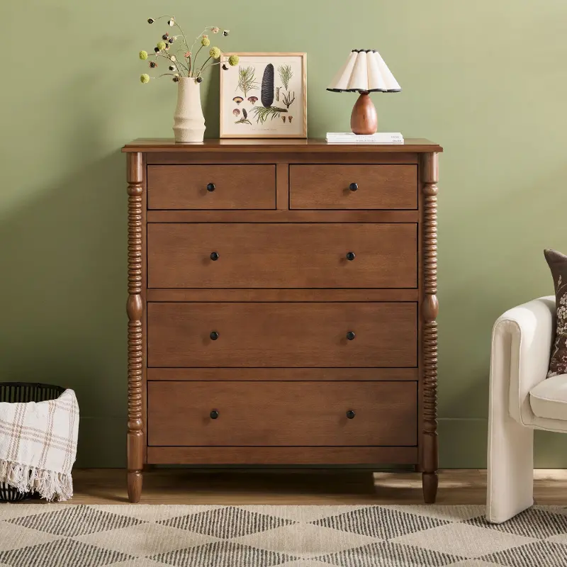 Vivienne Dark Wood Spindle 5-Drawer Dresser